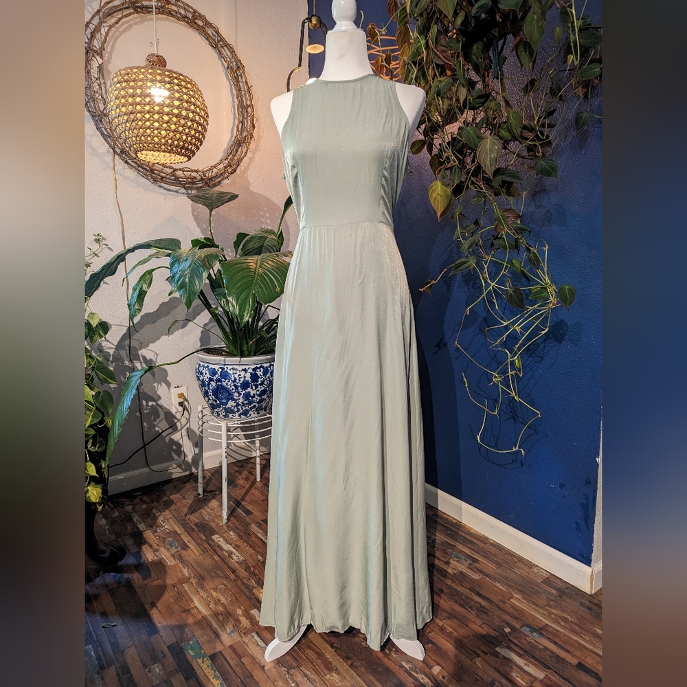 Satin Sage Long Dress